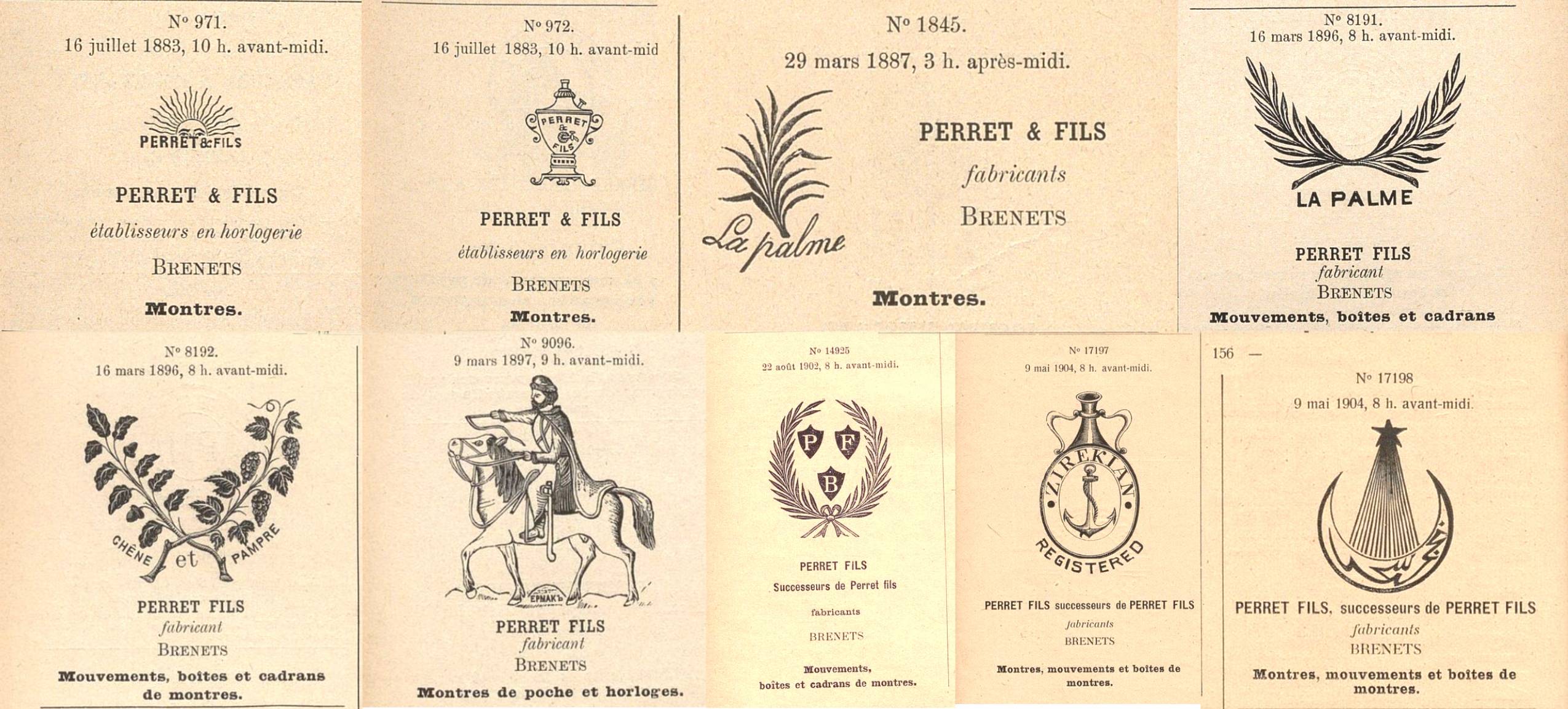 Perret & Fils, Brenets. Marques de fabrique.