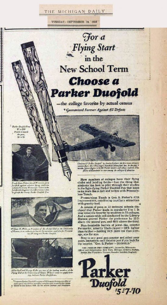 1929 Parker ad based on aviation especially aimed to Colleges (10).