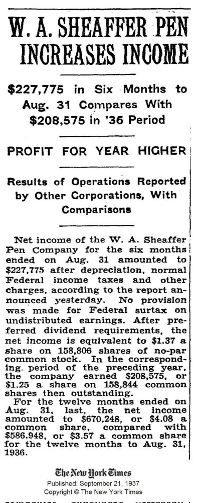 1937 09 21 Beneficios Profit Sheaffer