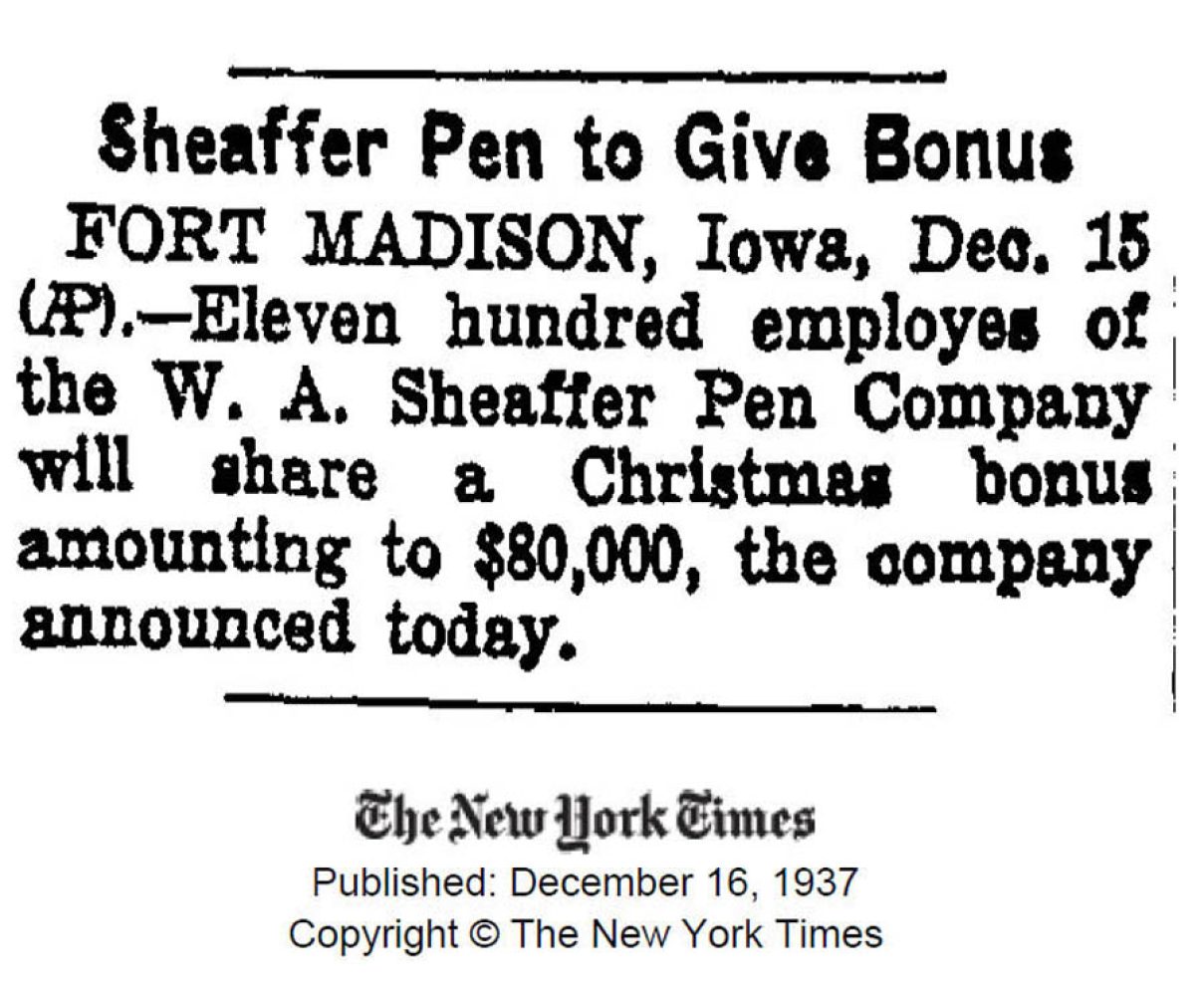 1937 12 16 Sheaffer employes bonus Chritmas Navidades